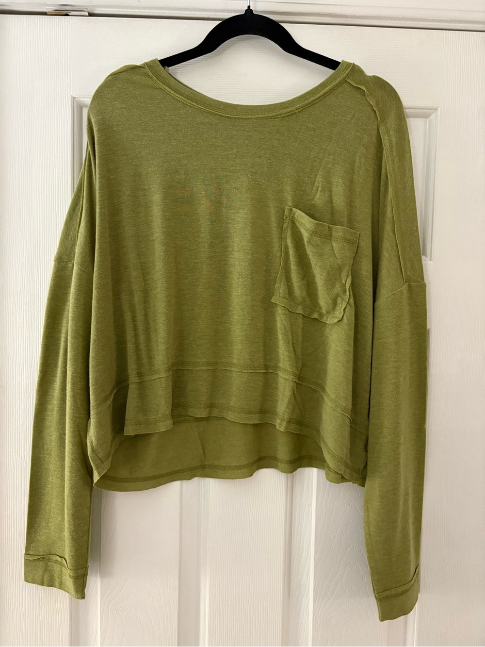 New In Long Sleeve Green pocket tee